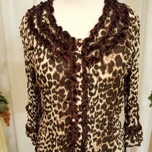 Signature by Larry Levine leopard print ruffle L